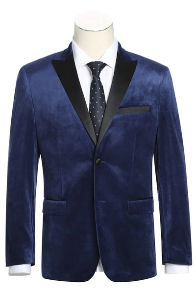 "Exquisite Navy Velvet Tuxedo Blazer for Prom and Bridal Elegance"