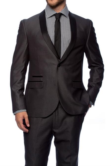 Dark Grey Masculine color 1 Button Style Slim narrow Style Fitted Shawl Grey Tuxedo 
