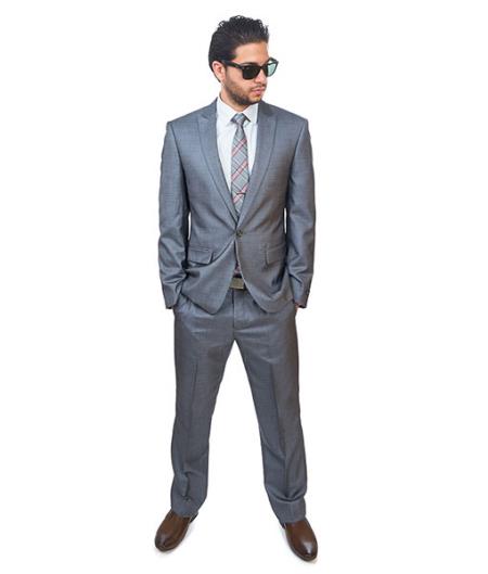  1 Button Style Peak Lapel Slim narrow Style Fit Textured Suit Flat Front Pant Grey Clearance Sale Online