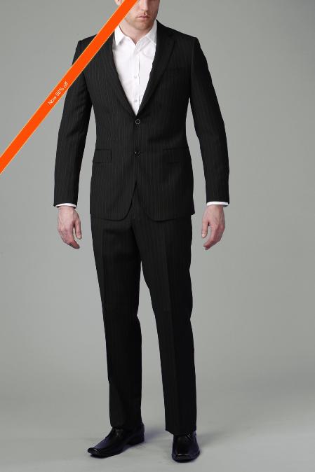 2-Button Liquid Jet Black Multi Stripe ~ Pinstripe Slim narrow Style Cut Suit 