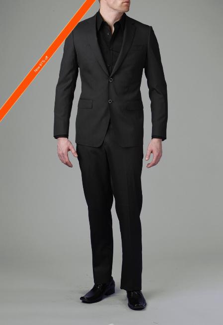 2-Button Liquid Liquid Jet Black Modern Slim narrow Style Suit Wool