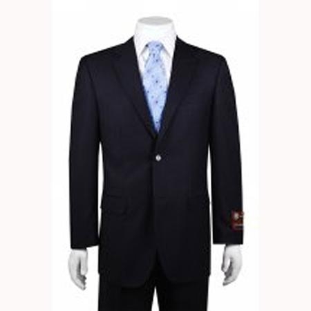 2-button Solid Navy Suit Wool