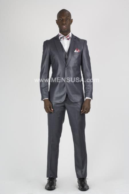 2 Button Style Notch Lapel Suit With Center Vent Slim narrow Style Fit Charcoal
