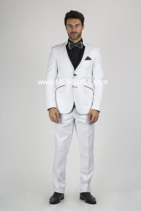 2 Button Style Slim narrow Style Fit Shawl Lapel Tuxedo With Center Vent White