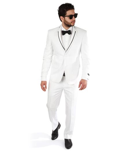  2 Button Style Trim Collar White Slim narrow Style Fit Suit / Tuxedo With Single Center Vent Clearance Sale Online