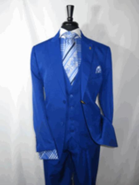 Royal Blue Suit For Men Perfect  pastel color Vested Suit 2 Button Style Single Breasted Peaked Lapel Suit 