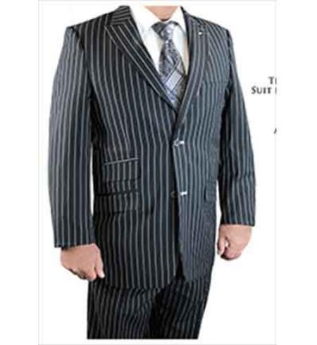  3 Piece Liquid Jet Black Peak Lapel Gangster Stripe Scoop Revo Vested Suit