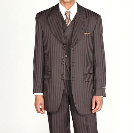 3 piece Fashion Tone on Tone Stripe ~ Pinstripe 1940s men's Suits Style for Online w/Vest brown color shade 