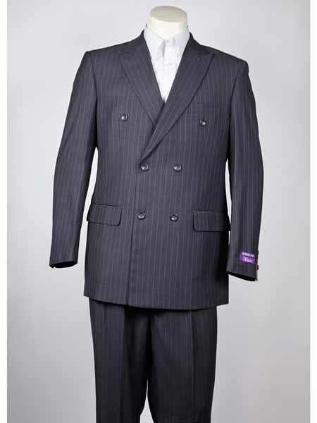  Pinstripe 6 Button Dark Grey Masculine color Classic Fit Peak Lapel Double Breasted Suit