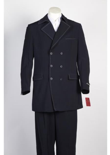  Men's Navy 6 Button Double Breasted Suit