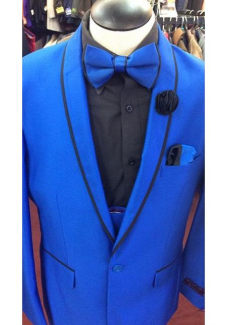 Men's Cobalt Button Closure Trimmed Shawl Lapel Velvet Jacket