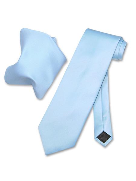  Men's Polyester Solid Baby Blue Trendy Neck Ties With Handkerchief