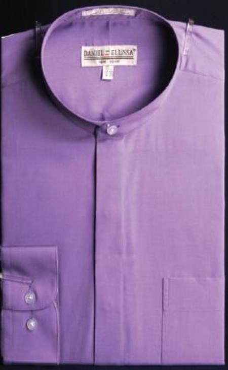 Banded Collar Dress Fashion Shirt With Button Cuff Lavender 