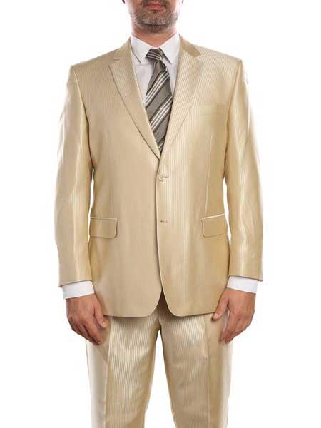  Beige Double Vent Sharkskin Classic Fit Two Piece Single Breasted Suit ( Jacket and Pants)  For Men Clearance Sale Online