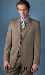 Beige~Tan khaki Color ~ Beige Vested 3 Piece Premier Quality Italian Fabric Fine Quality Poly~Rayon 3 Button Style three piece suit 