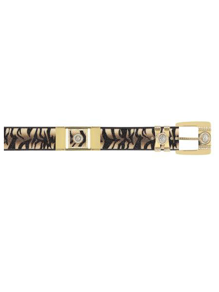 Beige Tiger Design Genuine Stingray skin With Rhinestone / Gold Plated Brackets Belt 