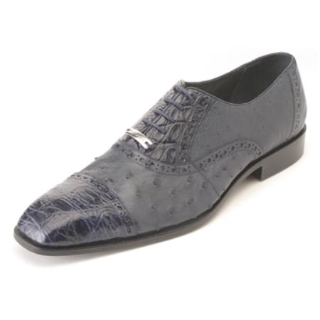 Belvedere attire brand Men’s Navy Ostrich & Crocodile ~ Alligator Shoes skin 