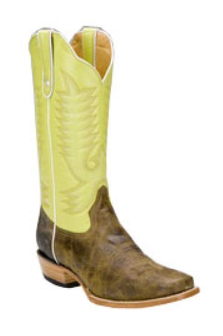 lime mint Bison Leather D-Toe Boots 