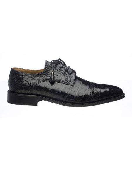  Ferrini Men's Black Alligator Skin Dress Shoes