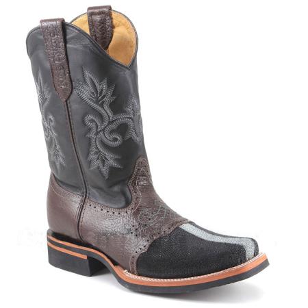 King Exotic Boots Liquid Jet Black & brown color shade Genuine Stingray skin Boot 