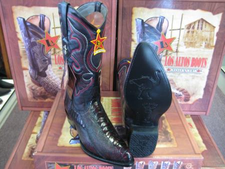 Authentic Los altos Liquid Jet Black Cherry Genuine Ostrich Leg Western Cowboy Boot (EE) 