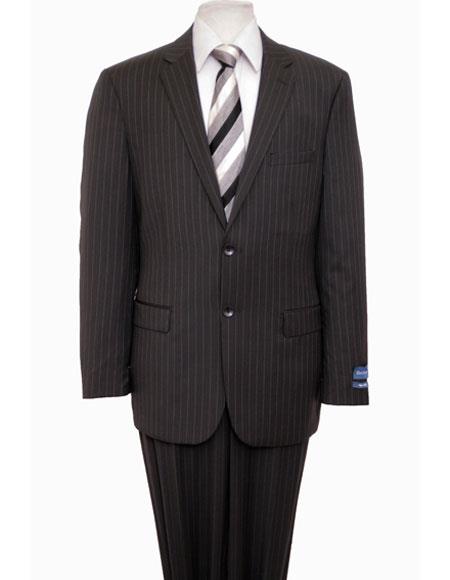  ZeGarie Men's Classic Black Single Breasted Notch Lapel Wool Pinstripe Suit Flat Front