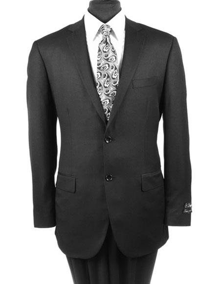  ZeGarie Men's Solid Black Single Breasted Wool Regular Fit Suit with Flat Front Pant