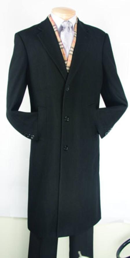 Liquid Jet Black Fully Lined Wool Fabric Blend Top Coat 