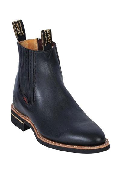  Los Altos Boots Charro Botin Short Ankle Deer Black Leather Boots For Men