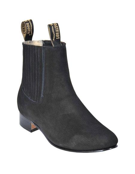  Los Altos Boots Charro Botin Black Short Ankle Deer Leather Boots For Men