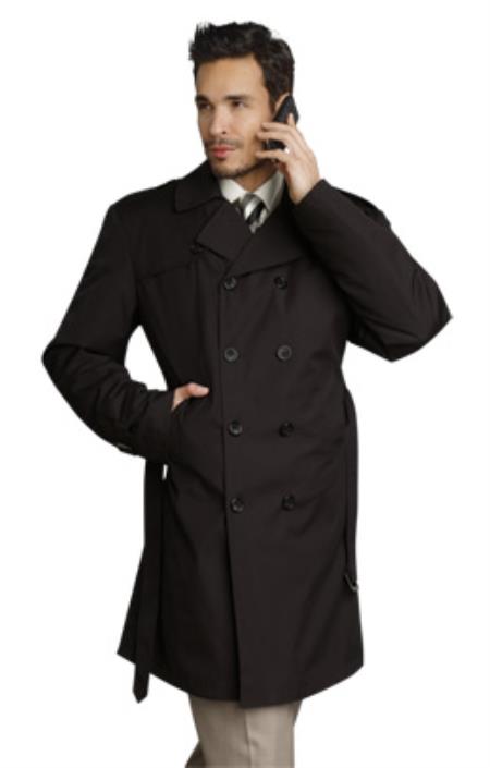 Best big and tall long Ankle length Stylish Liquid Jet Black Rain Double Breasted Rain Coat ~ Trench Coat Wool