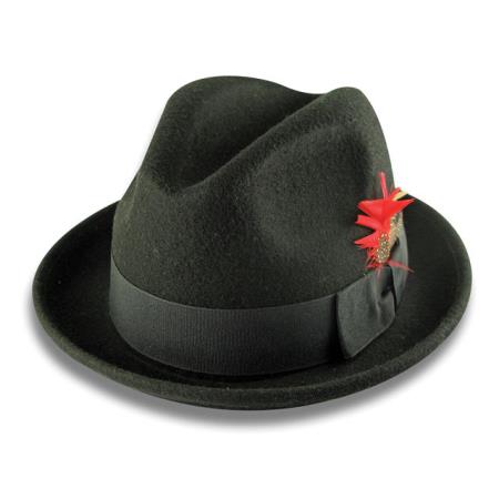 New 100% Wool Fabric Fedora Trilby Mobster suit Mens Dress Hats Liquid Jet Black 