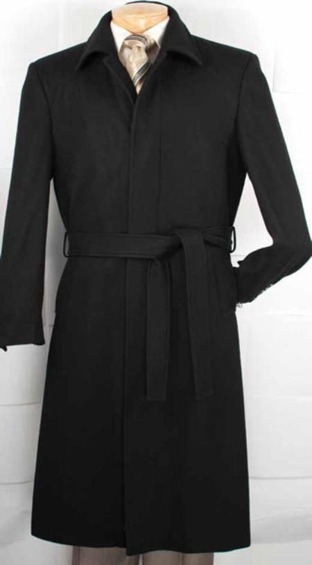 Wool Fabric Blended Belted overcoats outerwear Top Coat Liquid Jet Black 51 Inch Long Very long Maxi Length 