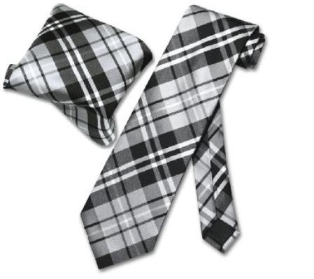 Liquid Jet Black Gray White NeckTie & Handkerchief Matching Tie Set 