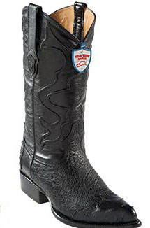 Wild West Liquid Jet Black J-Toe Smooth Ostrich Wing Tip Cowboy Boots 