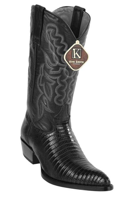  Men's Western J Toe Style King Exotic Teju Lizard Black Cowboy Boots