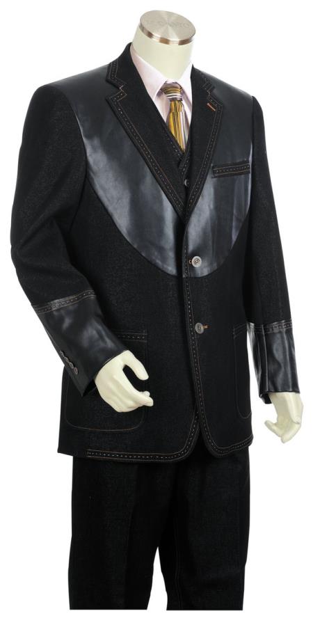  men's Button Fastener Black Notch Lapel Zoot Suit