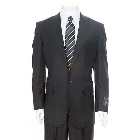 Liquid Jet Black 1-One button Peak Lapel Suit + Flat Front Pants Superior Fabric 150's Fabric Clearance Sale Online