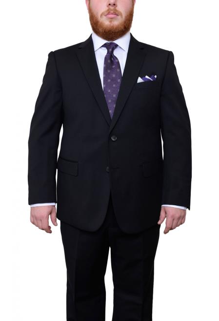  Men's Black Portly Fit Pinstriped Two Button Super 130's Wool Suit
