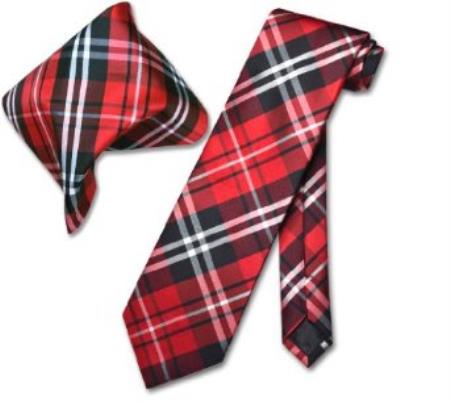 Liquid Jet Black red color shade White NeckTie & Handkerchief Matching Tie Set 