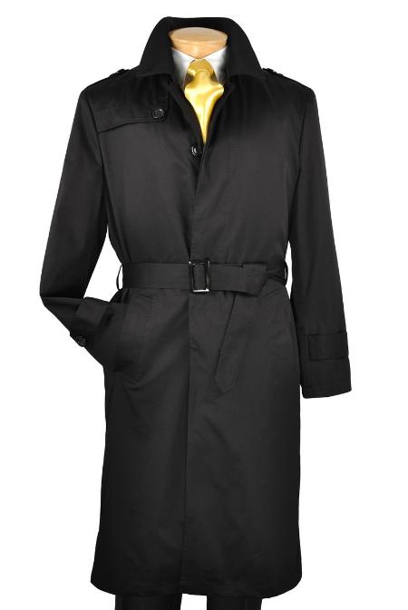 Best big and tall long Ankle length Liquid Jet Black Single Breasted Trench Coat 