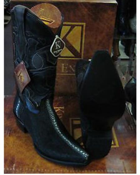 King Exotic Boots Liquid Jet Black Snip Toe Genuine Stingray skin Western Cowboy Boot 