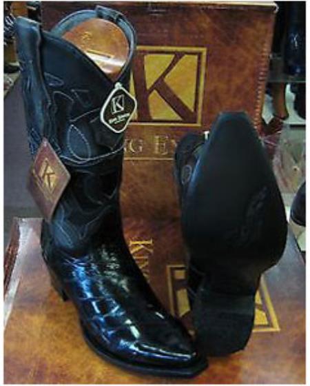 King Exotic Boots Liquid Jet Black Snip Toe Genuine Eel Western Cowboy Boot 