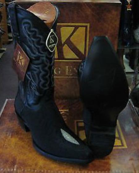 King Exotic Boots Liquid Jet Black Snip Toe Genuine Stingray skin Western Cowboy Boot 