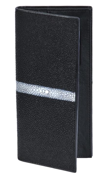 Wallet ~ billetera ~ CARTERAS Liquid Jet Black Genuine Stingray skin Single Stone Check Book Holder Wallet 