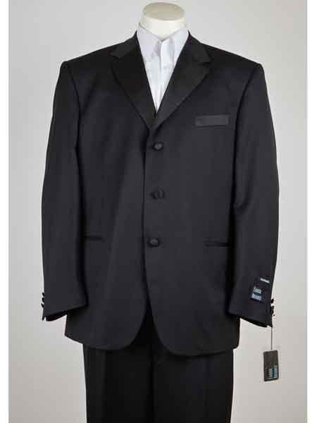  Men’s Liquid Jet Black Polyester 3 Button Style Single Breasted Notch Lapel Suit