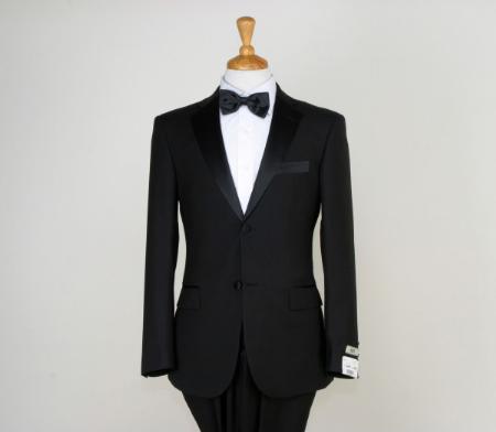 Classic Liquid Jet Black Two Button Tuxedos Wool