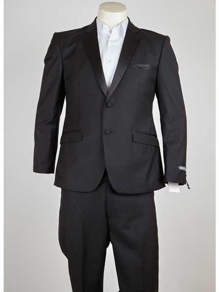  Liquid Jet Black Slim narrow Style Fit Notch Lapel 2 Button Style Single Breasted Suit