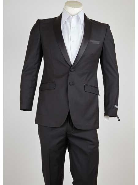  Liquid Jet Black 2 Button Style Shawl Lapel Slim narrow Style Fit Single Breasted Suit