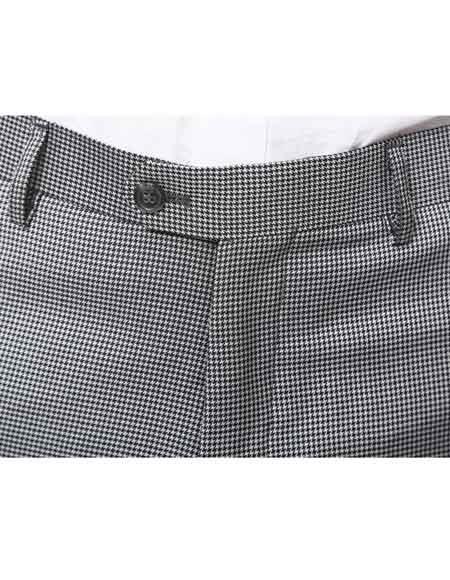 Mens Pleated or Flat Front Houndstooth Tweed Pattern Black/White Dress Pants 100%